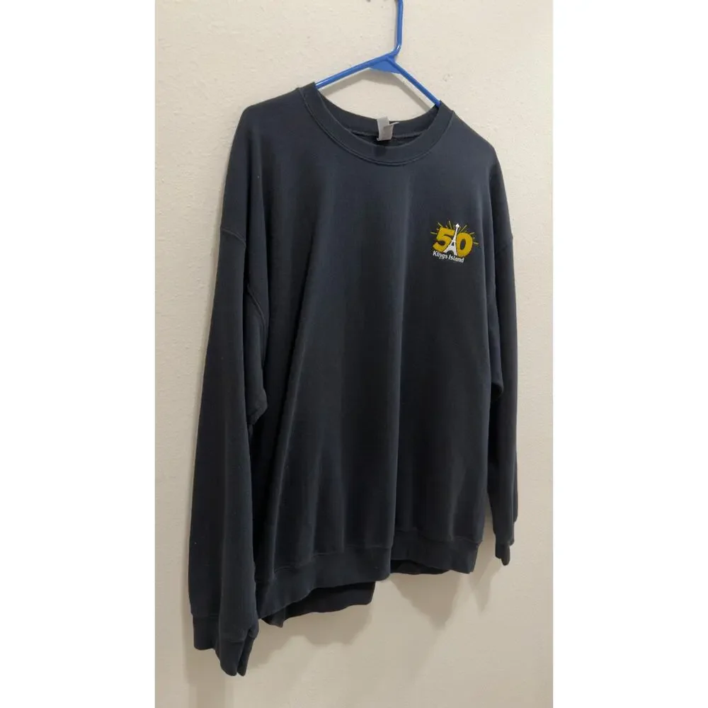 Kings Island 50th Anniversary Black Embroidered Crewneck Sweatshirt Adult XL